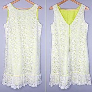 Loft Neon Yellow Lace Overlay Drop Waist Shift